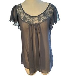 Dmbm Sheer Lace Chiffon Boho Medium Romantic Gray Flutter Sleeve Cottagecore